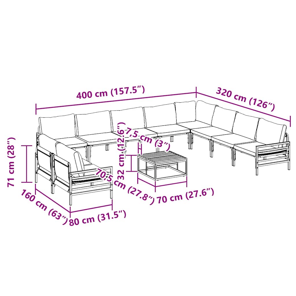 vidaXL Σετ Καναπέ Κήπου 11 pcs Ανθρακί Ατσάλι