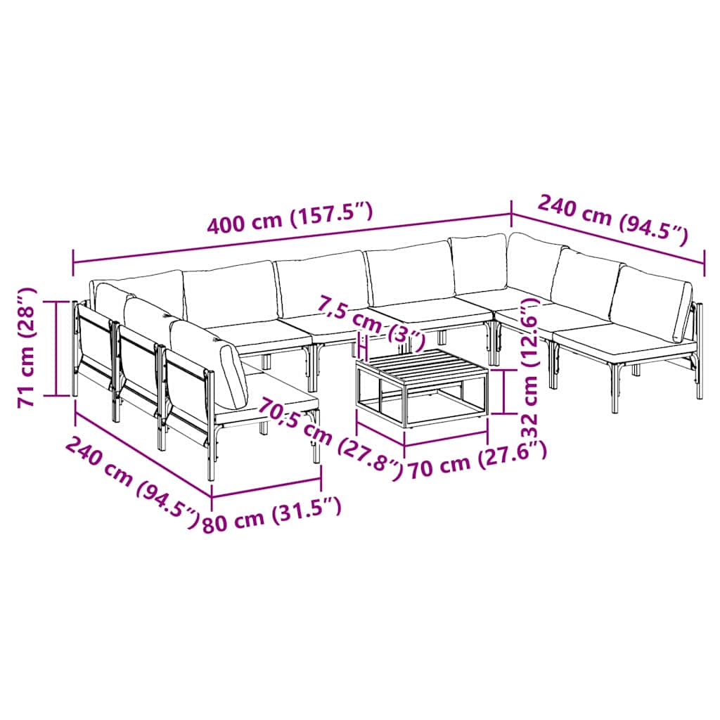 vidaXL Σετ Καναπέ Κήπου 10 pcs Ανθρακί Ατσάλι