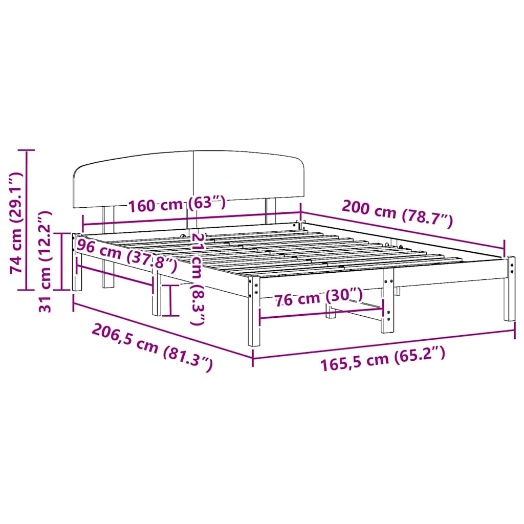 vidaXL Σκελετός Κρεβατιού Καφέ 160 x 200 cm Μασίφ ξύλο πεύκου