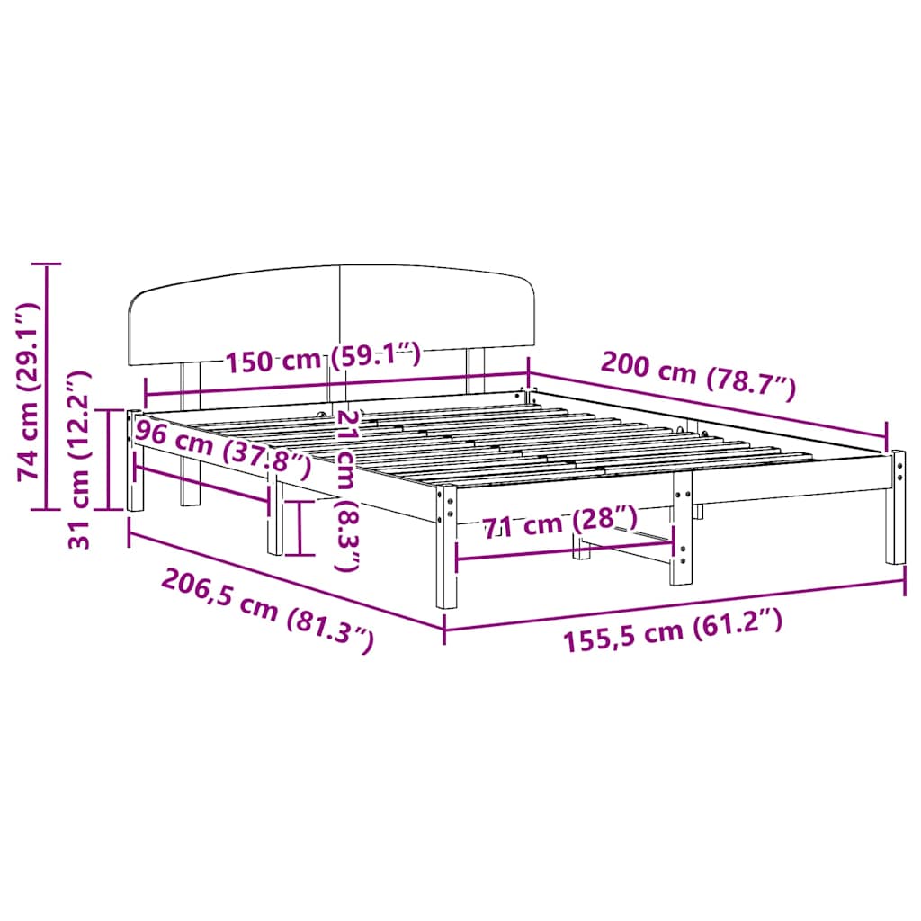 vidaXL Σκελετός Κρεβατιού Καφέ 150 x 200 cm Μασίφ ξύλο πεύκου