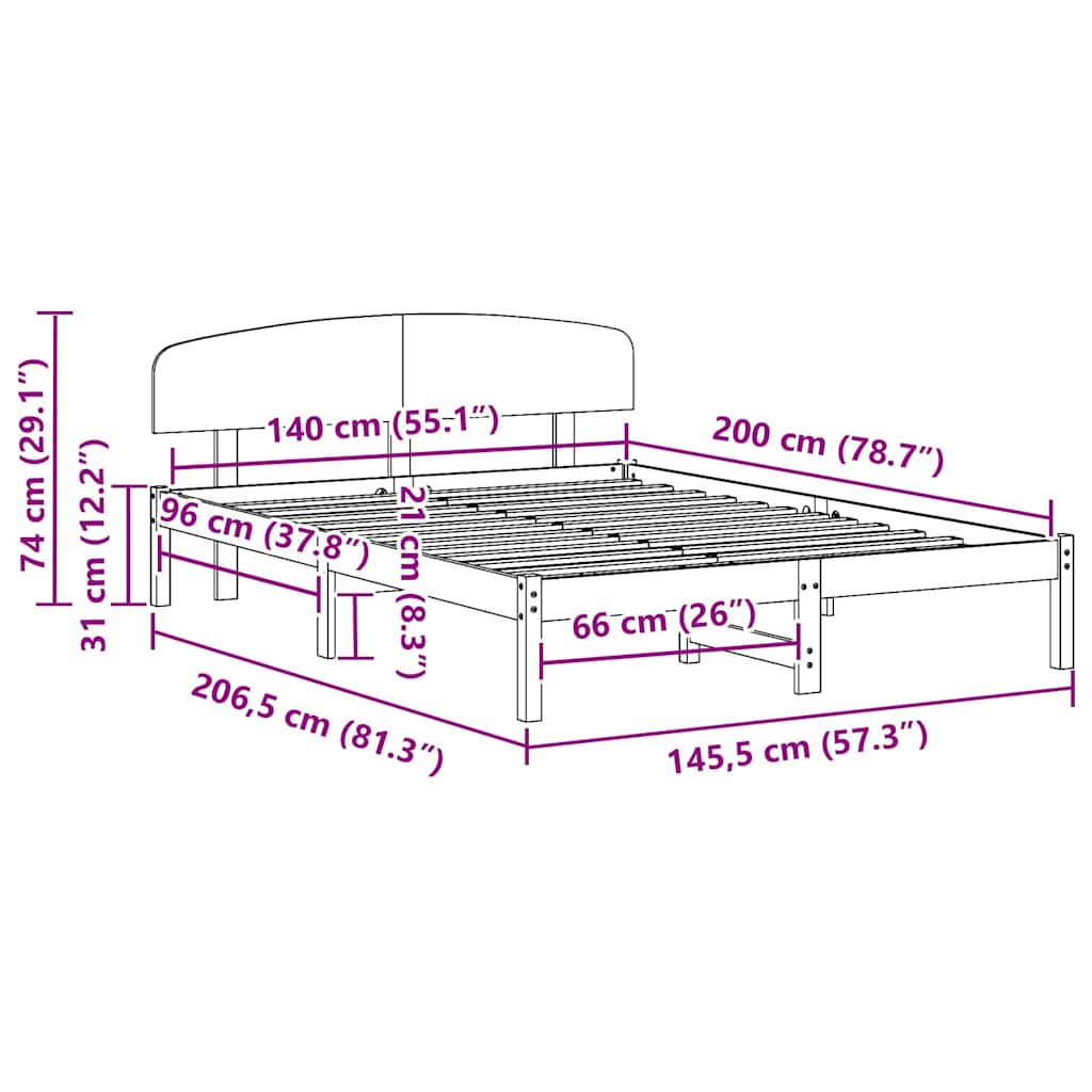 vidaXL Σκελετός Κρεβατιού Λευκό 140 x 200 cm Μασίφ ξύλο πεύκου