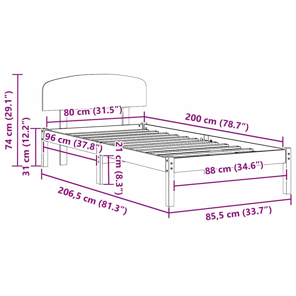 vidaXL Σκελετός Κρεβατιού Κερωτό καφέ 80 x 200 cm Στερεά ξυλεία πεύκου