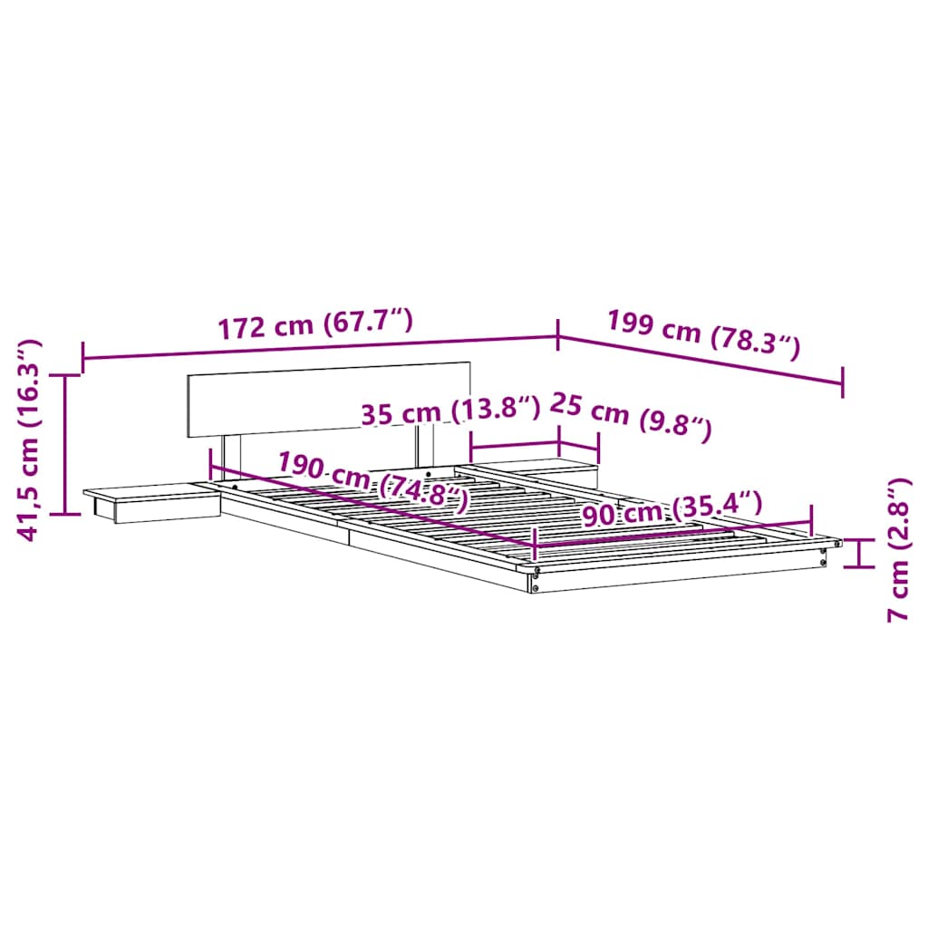 vidaXL Σκελετός Κρεβατιού Λευκό 90 x 190 cm ξύλο