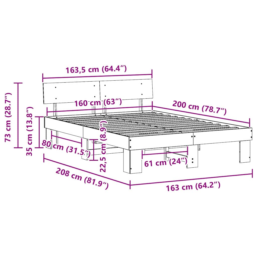 vidaXL Σκελετός Κρεβατιού με κεφαλάρι Κερωτό καφέ 160 x 200 cm