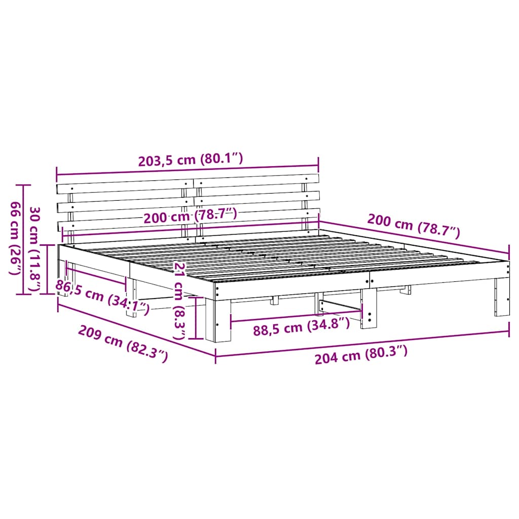 vidaXL Σκελετός Κρεβατιού Φυσικό 200 x 200 cm Στερεά ξυλεία πεύκου