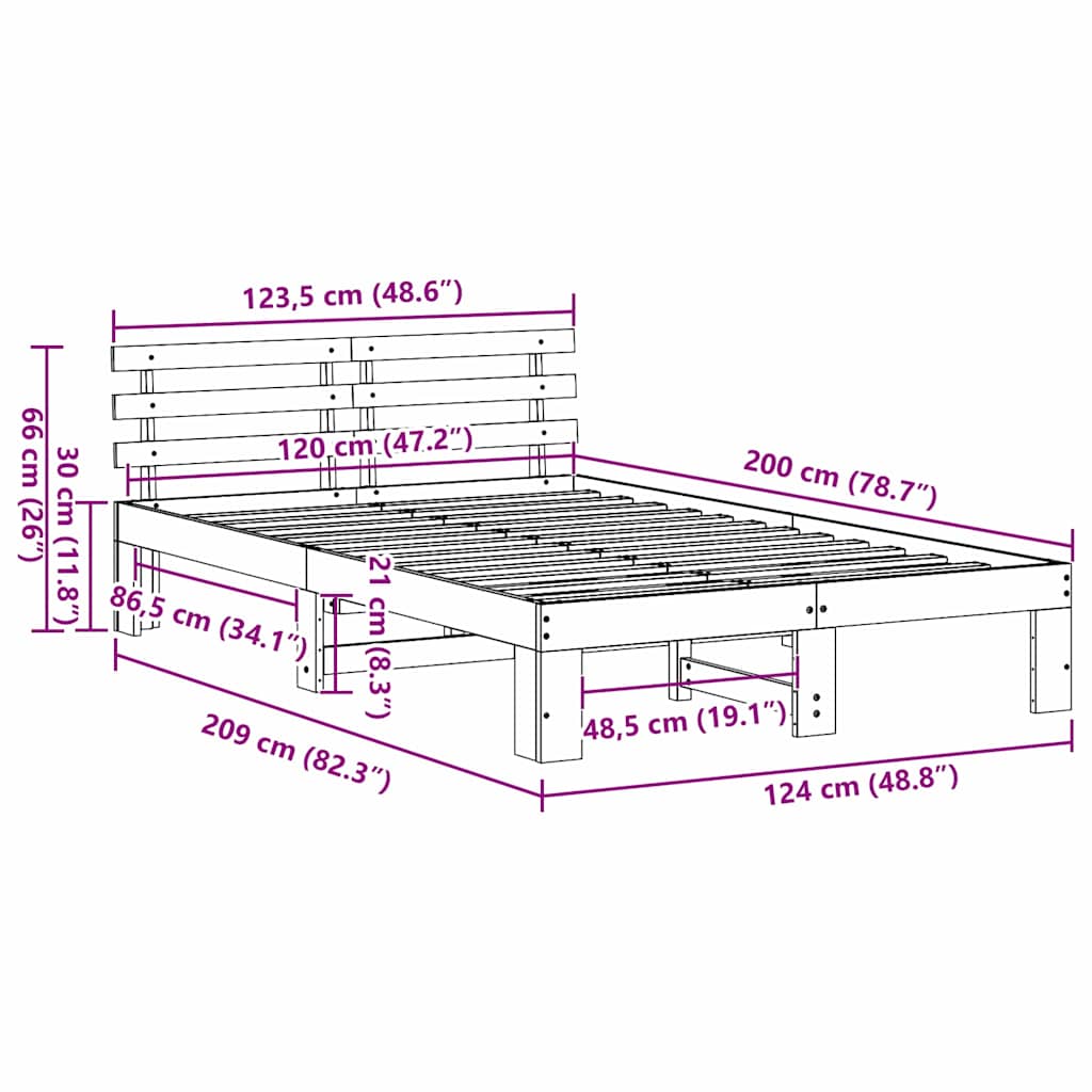 vidaXL Σκελετός Κρεβατιού Λευκό 120 x 200 cm Στερεά ξυλεία πεύκου