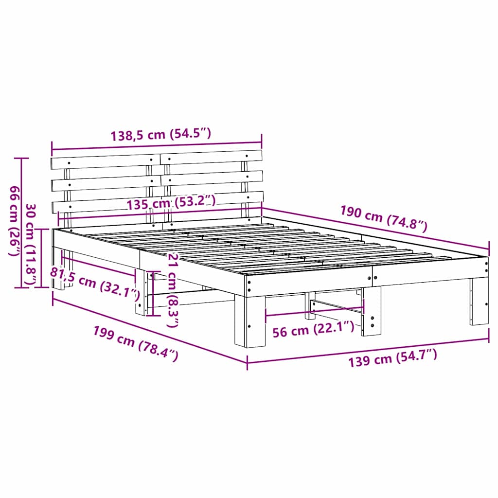 vidaXL Σκελετός Κρεβατιού Λευκό 135 x 190 cm Στερεά ξυλεία πεύκου