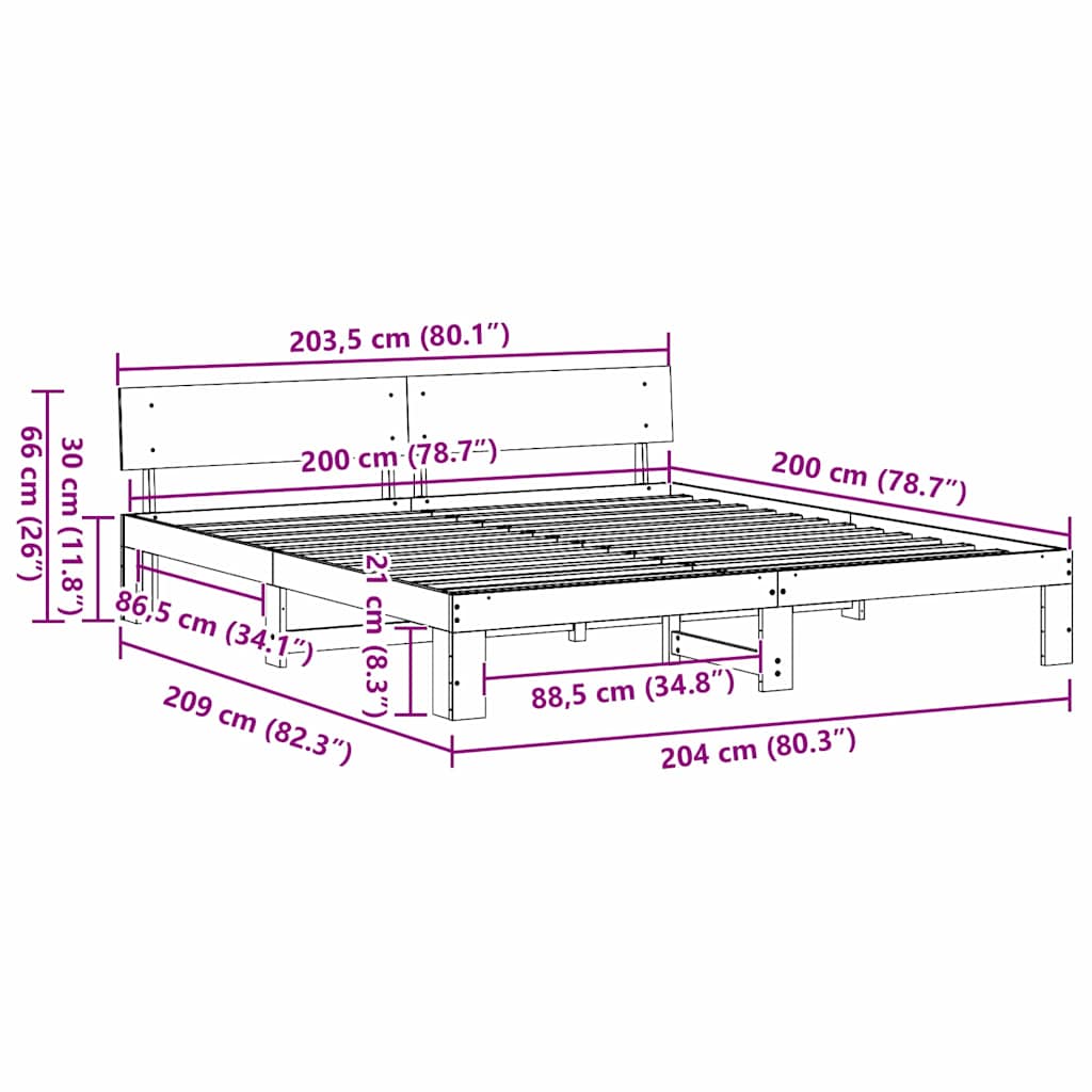 vidaXL Σκελετός Κρεβατιού Φυσικό 200 x 200 cm Στερεά ξυλεία πεύκου