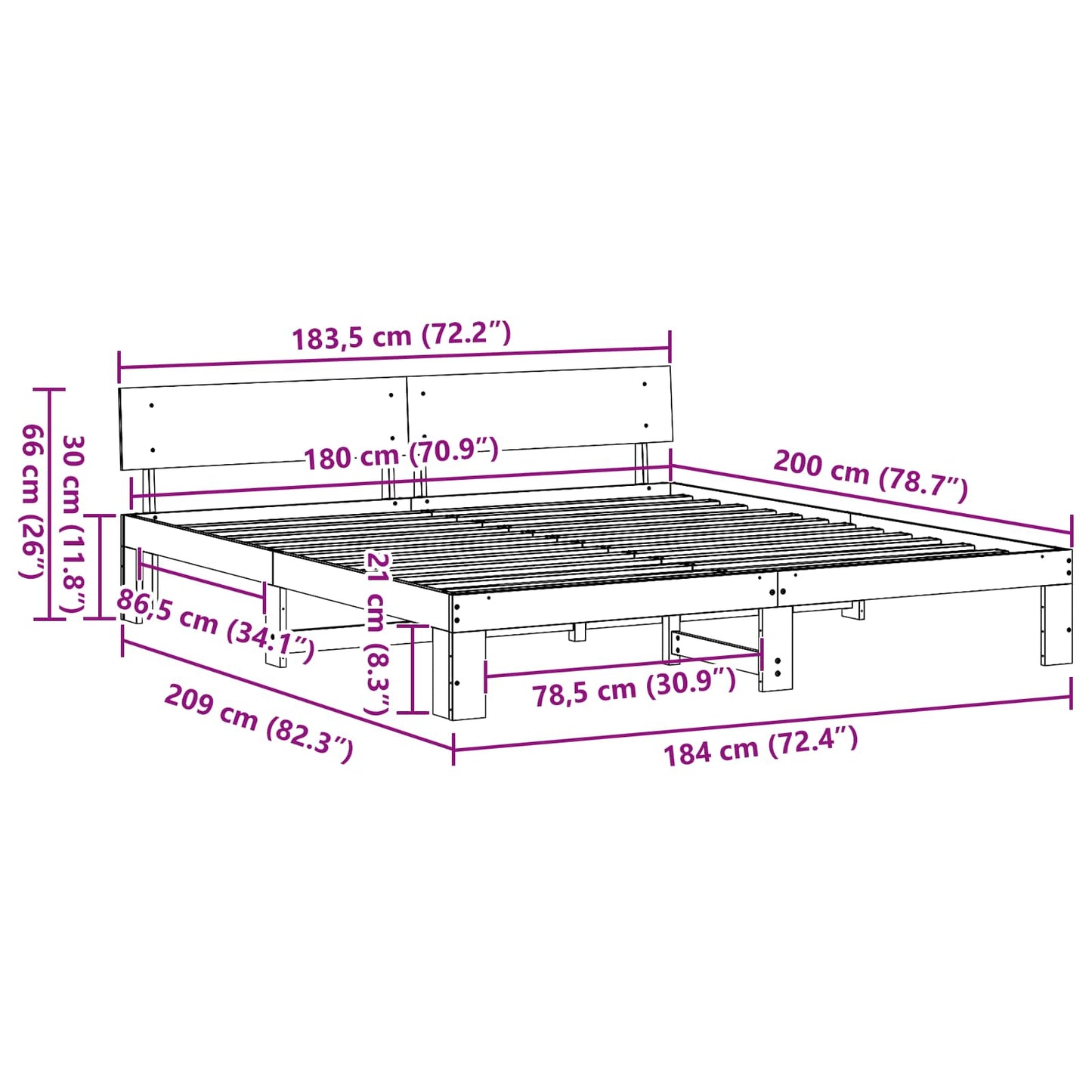 vidaXL Σκελετός Κρεβατιού Φυσικό 180 x 200 cm Στερεά ξυλεία πεύκου