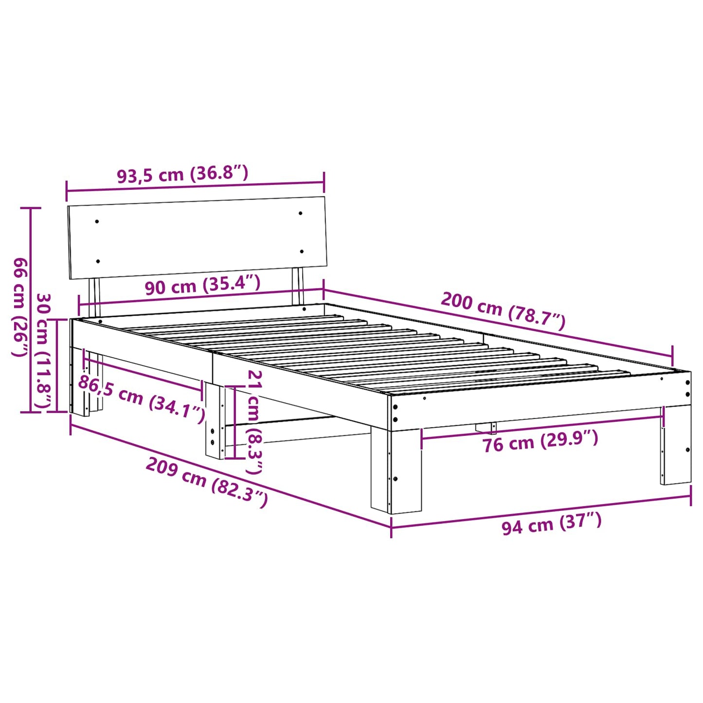 vidaXL Σκελετός Κρεβατιού Λευκό 90 x 200 cm Στερεά ξυλεία πεύκου