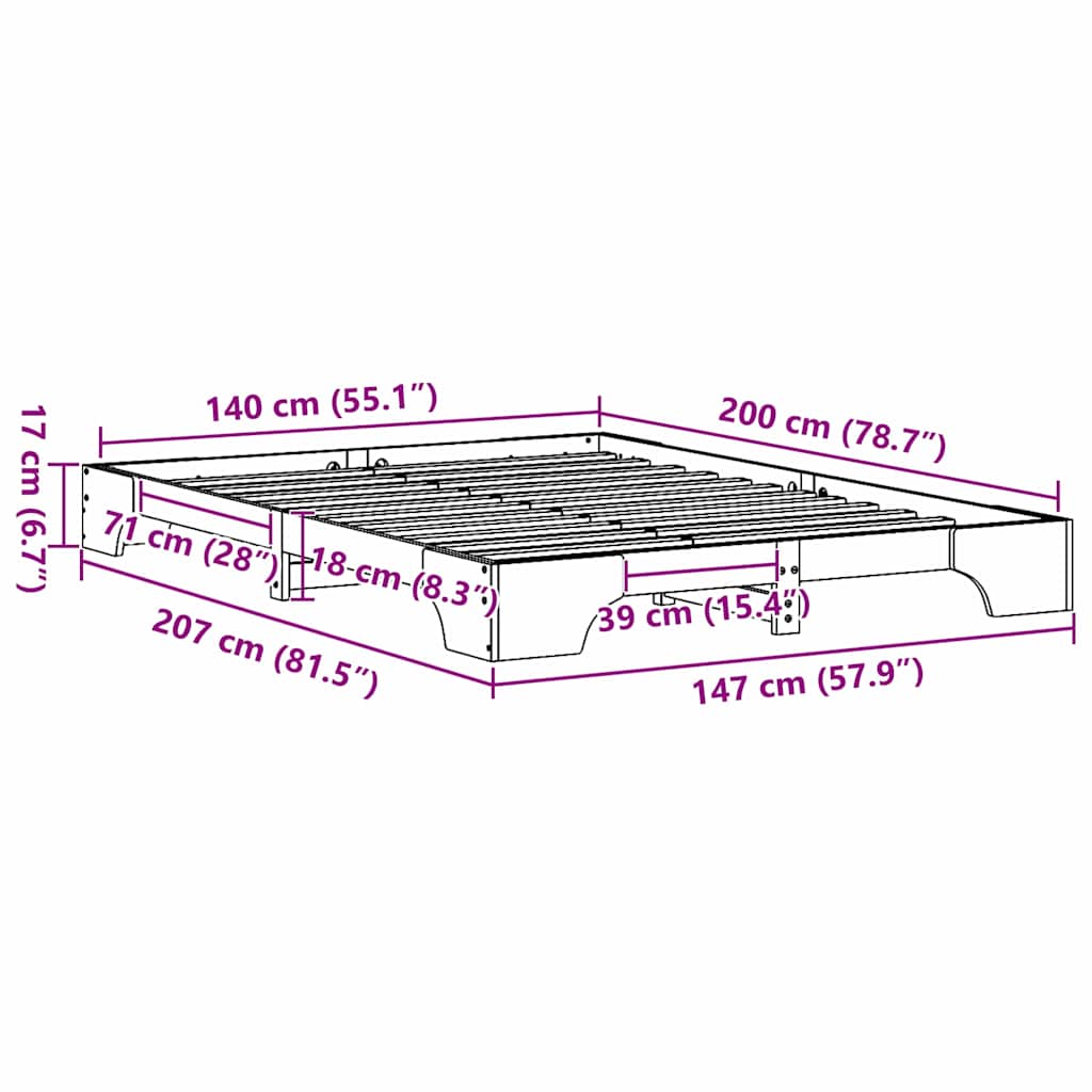vidaXL Σκελετός Κρεβατιού Κερωτό καφέ 140 x 200 cm