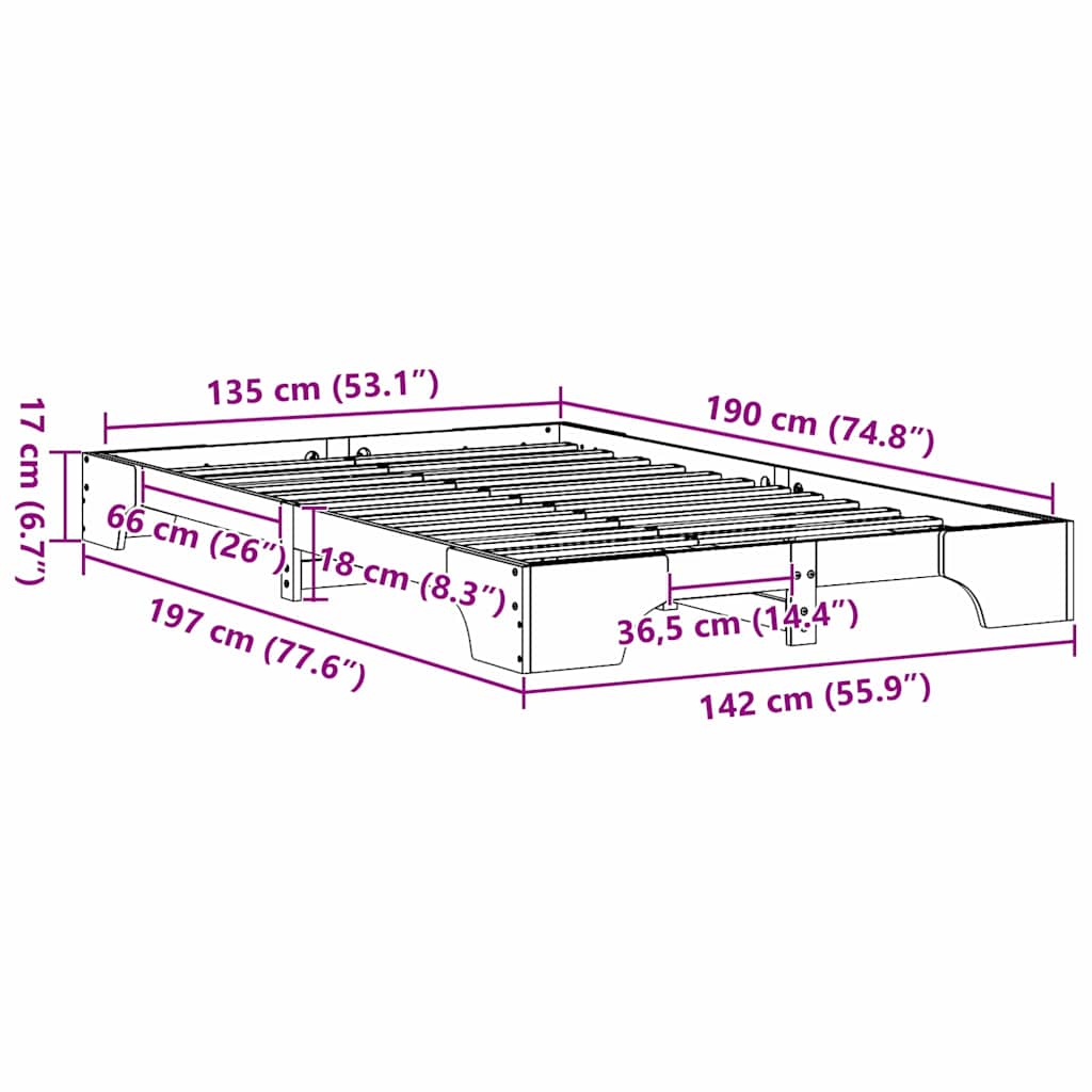 vidaXL Σκελετός Κρεβατιού Κερωτό καφέ 135 x 190 cm