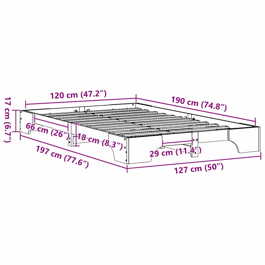 vidaXL Σκελετός Κρεβατιού Κερωτό καφέ 120 x 190 cm