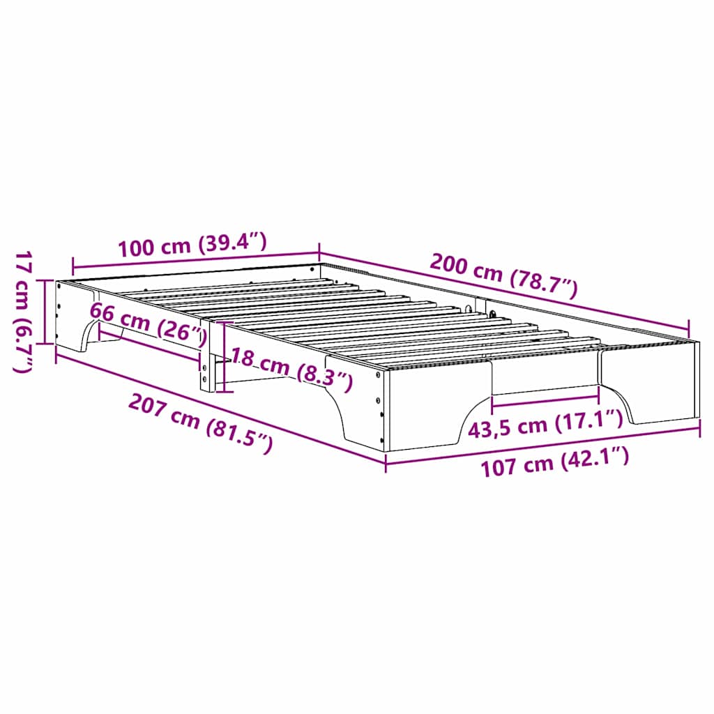 vidaXL Σκελετός Κρεβατιού Λευκό 100 x 200 cm Στερεά ξυλεία πεύκου