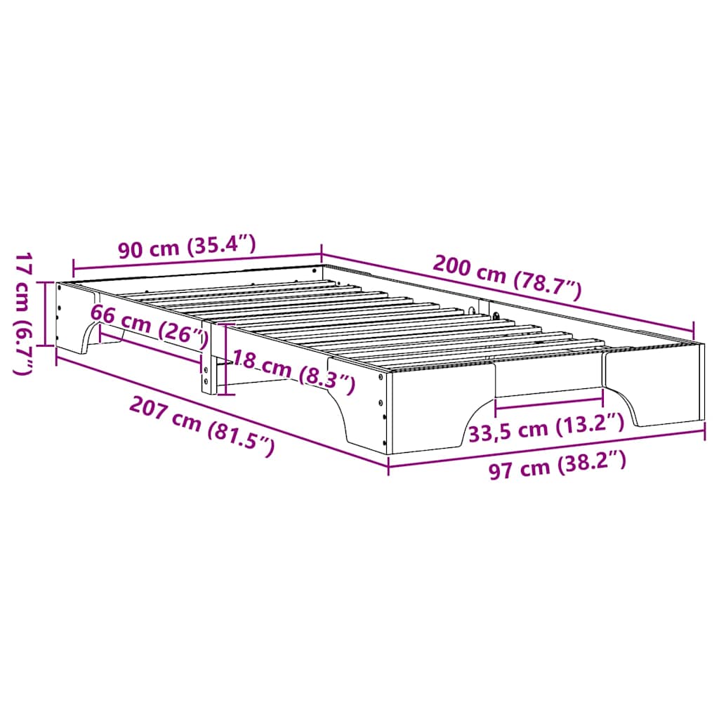 vidaXL Σκελετός Κρεβατιού Κερωτό καφέ 90 x 200 cm Στερεά ξυλεία πεύκου