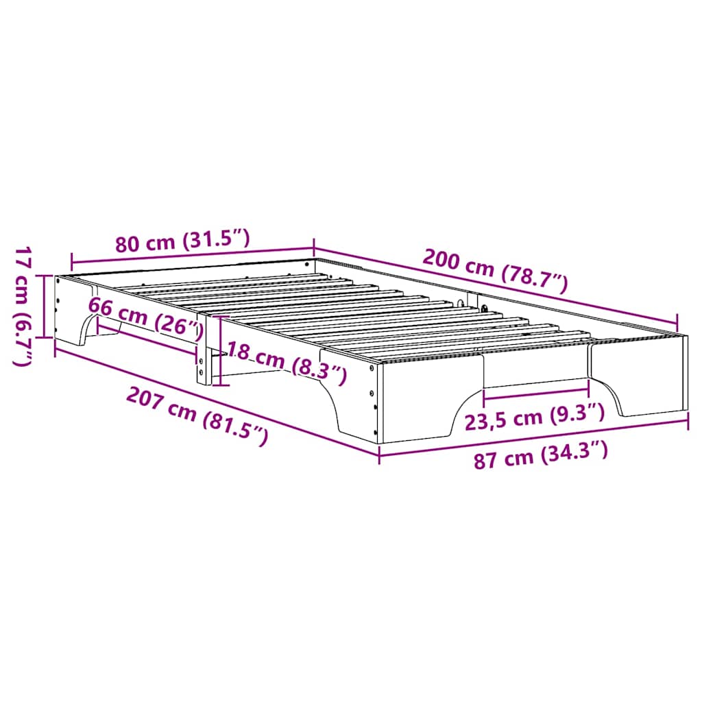 vidaXL Σκελετός Κρεβατιού Κερωτό καφέ 80 x 200 cm Στερεά ξυλεία πεύκου