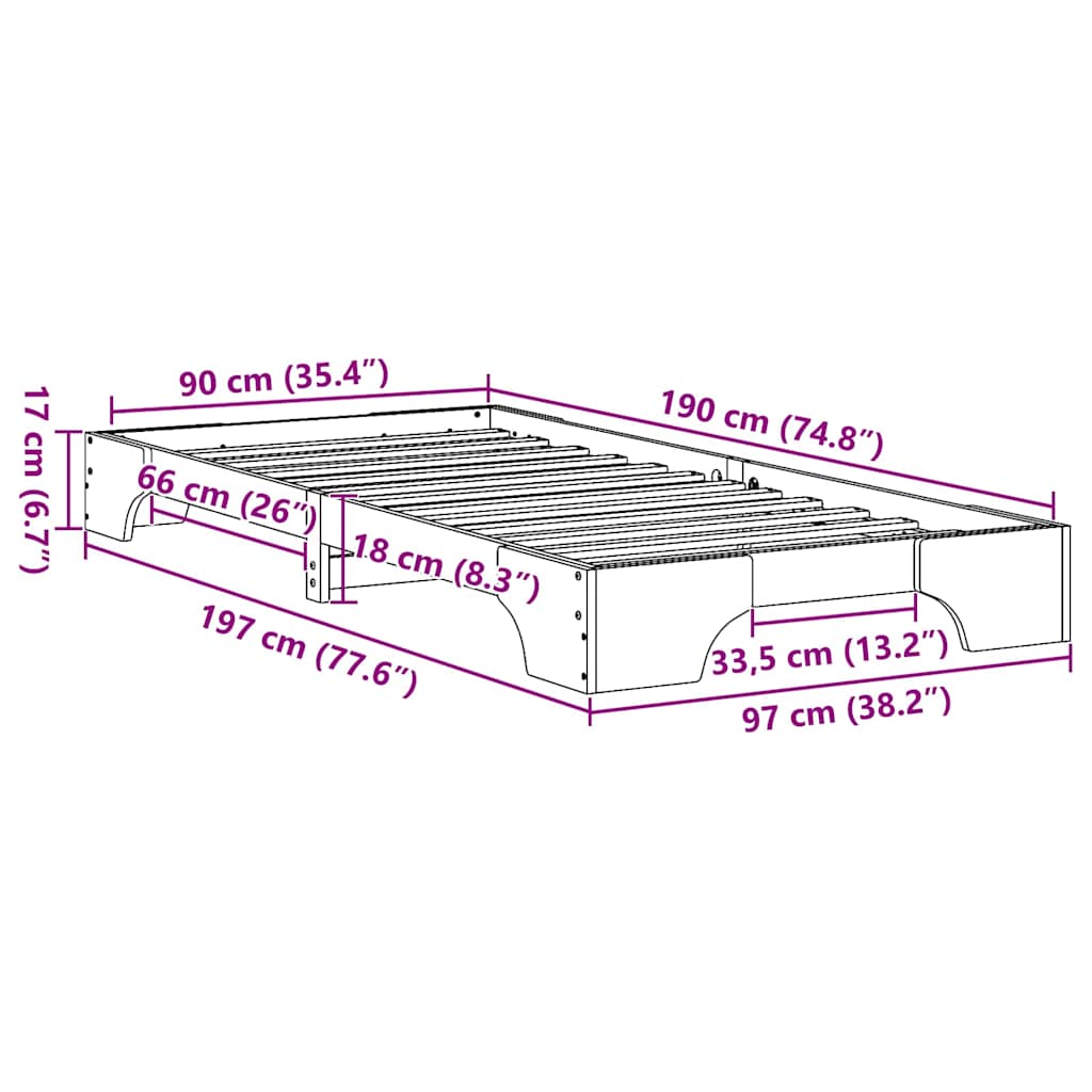 vidaXL Σκελετός Κρεβατιού Λευκό 90 x 190 cm Στερεά ξυλεία πεύκου