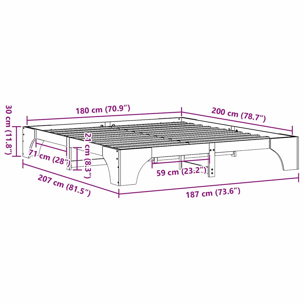 vidaXL Σκελετός Κρεβατιού Λευκό 180 x 200 cm Στερεά ξυλεία πεύκου