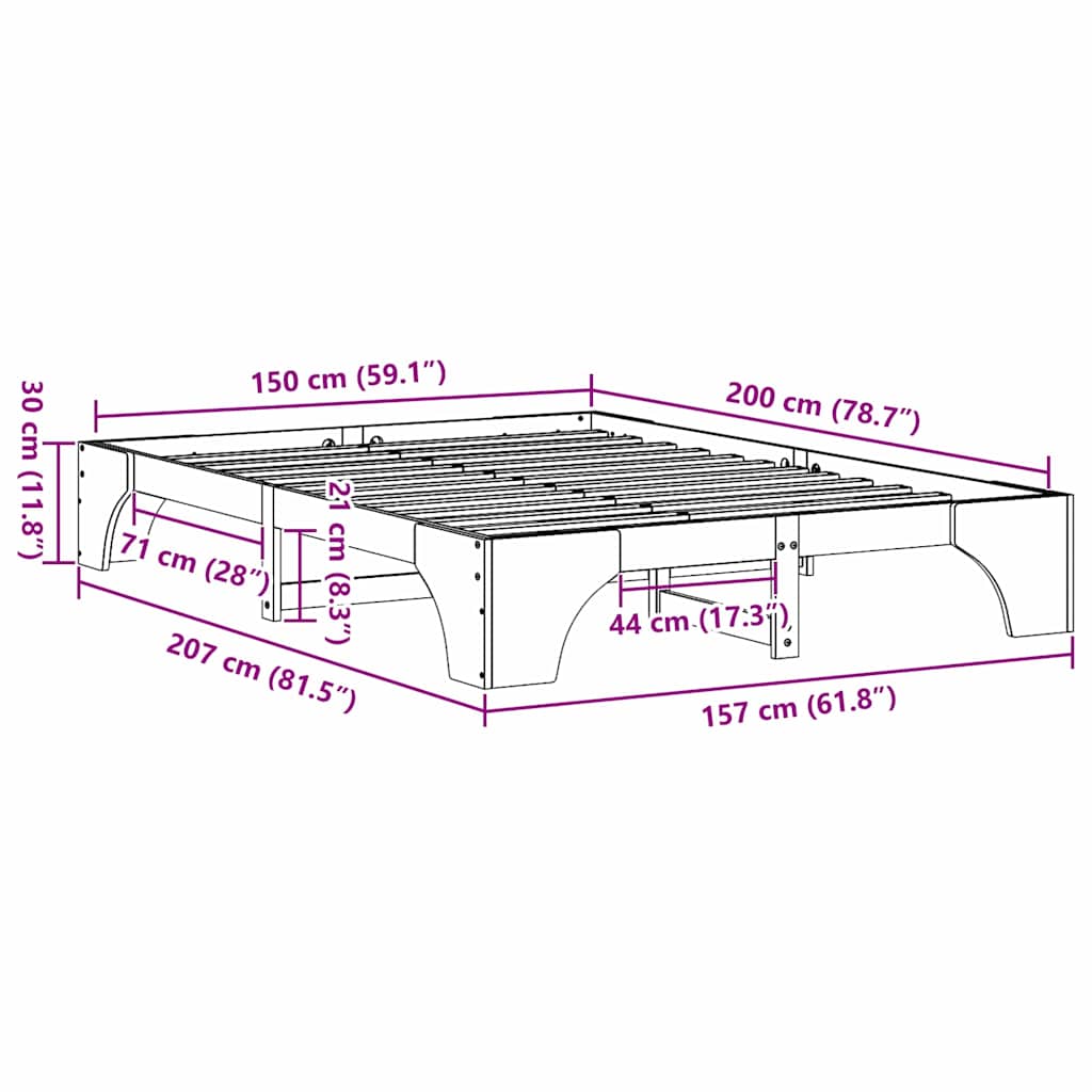vidaXL Σκελετός Κρεβατιού Κερωτό καφέ 150 x 200 cm