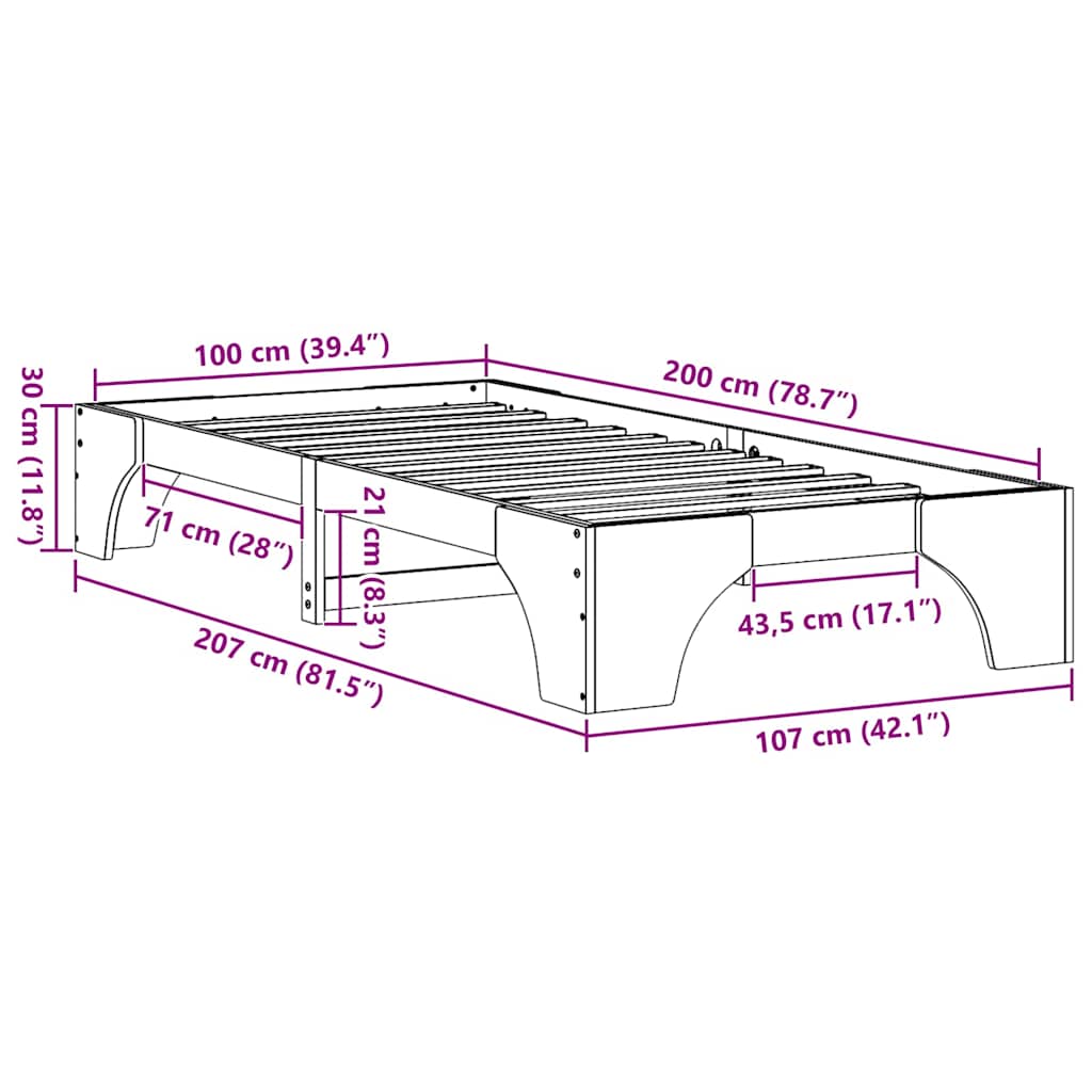 vidaXL Σκελετός Κρεβατιού Λευκό 100 x 200 cm Στερεά ξυλεία πεύκου