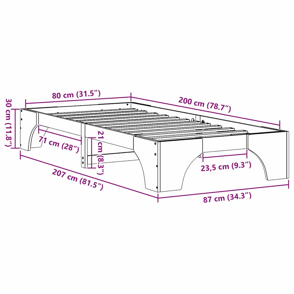 vidaXL Σκελετός Κρεβατιού Λευκό 80 x 200 cm Στερεά ξυλεία πεύκου