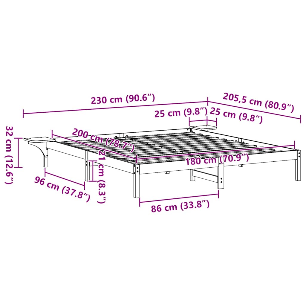 vidaXL Σκελετός Κρεβατιού Λευκό 180 x 200 cm Στερεά ξυλεία πεύκου