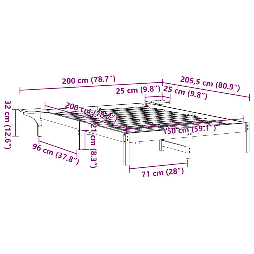 vidaXL Σκελετός Κρεβατιού Κερωτό καφέ 150 x 200 cm