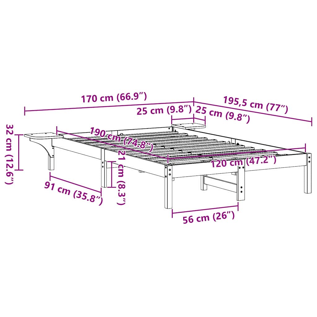vidaXL Σκελετός Κρεβατιού Λευκό 120 x 190 cm Στερεά ξυλεία πεύκου