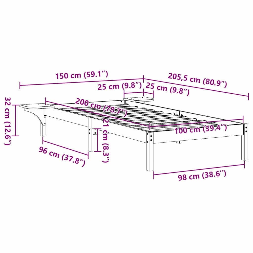 vidaXL Σκελετός Κρεβατιού Φυσικό 100 x 200 cm Στερεά ξυλεία πεύκου