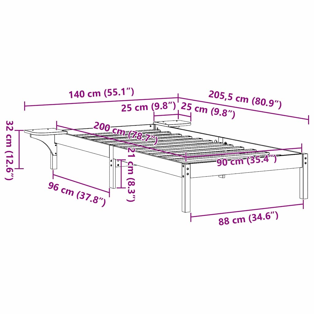 vidaXL Σκελετός Κρεβατιού Κερωτό καφέ 90 x 200 cm Στερεά ξυλεία πεύκου