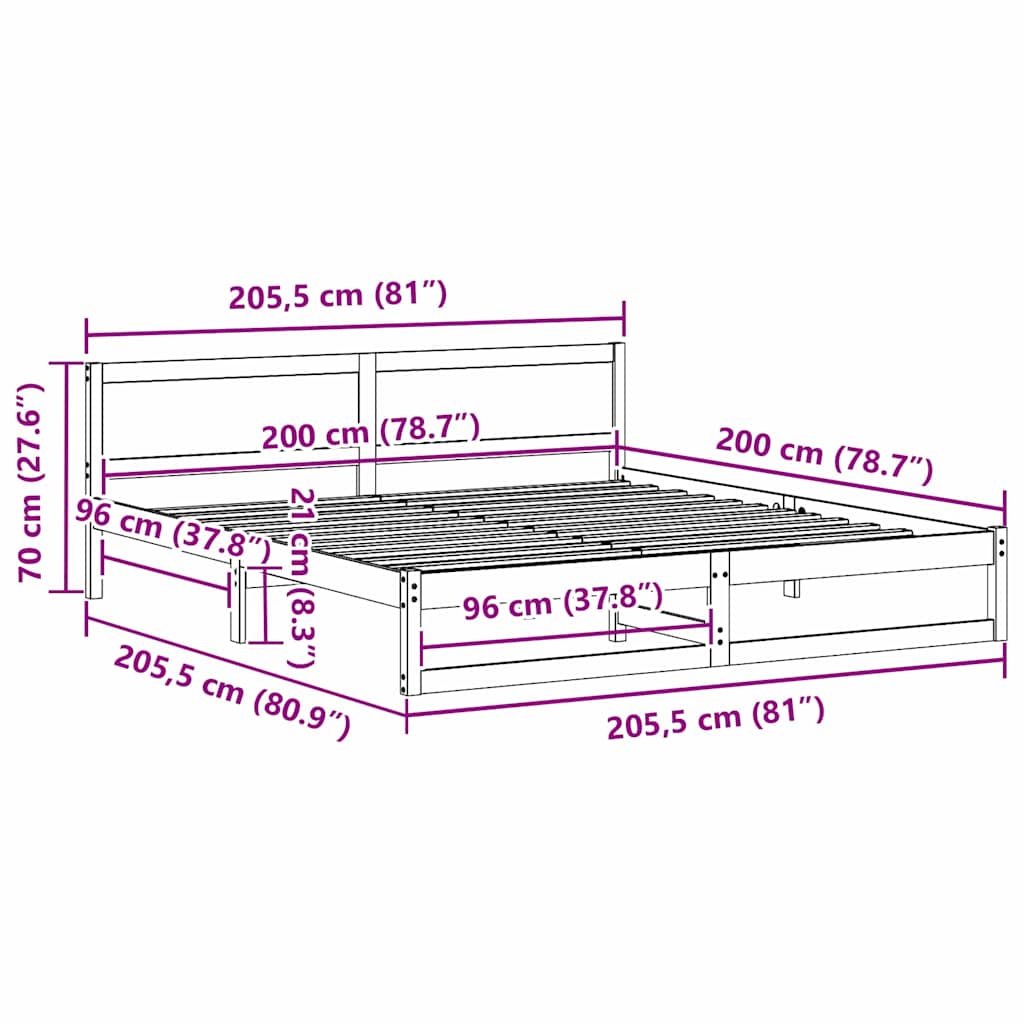 vidaXL Σκελετός Κρεβατιού Φυσικό 200 x 200 cm Στερεά ξυλεία πεύκου