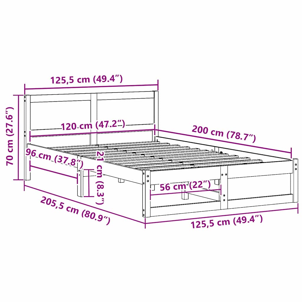 vidaXL Σκελετός Κρεβατιού Φυσικό 120 x 200 cm Στερεά ξυλεία πεύκου