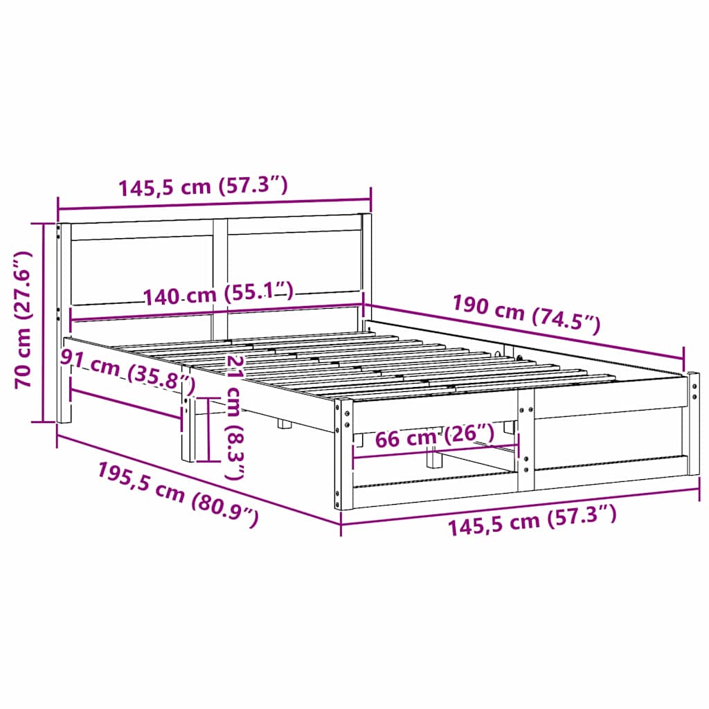 vidaXL Σκελετός Κρεβατιού Λευκό 140 x 190 cm Στερεά ξυλεία πεύκου