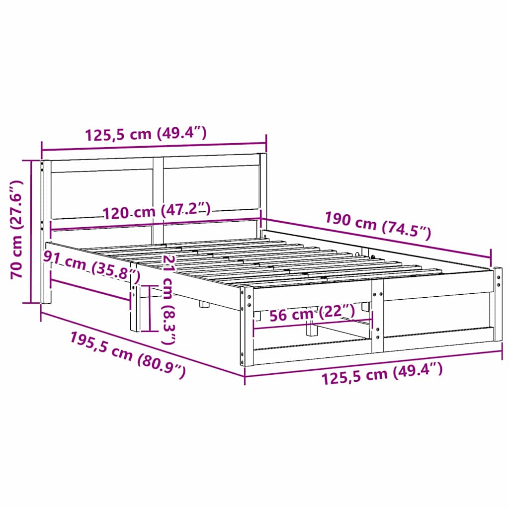 vidaXL Σκελετός Κρεβατιού Φυσικό 120 x 190 cm Στερεά ξυλεία πεύκου