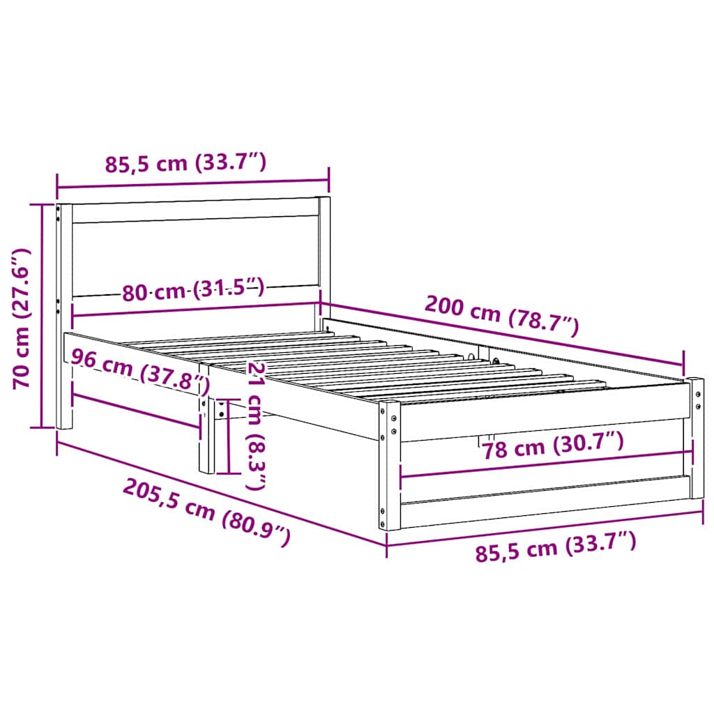 vidaXL Σκελετός Κρεβατιού Λευκό 80 x 200 cm Στερεά ξυλεία πεύκου