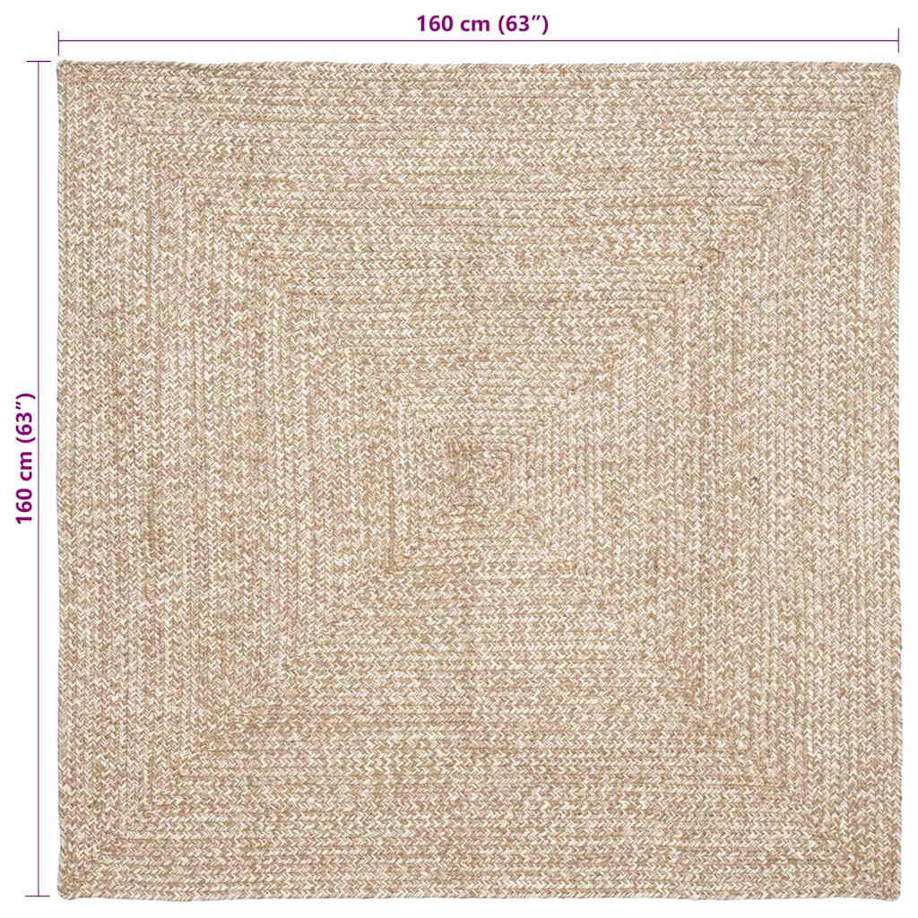 vidaXL Χαλί Φυσικό και λευκό 160 x 160 cm Γιούτα