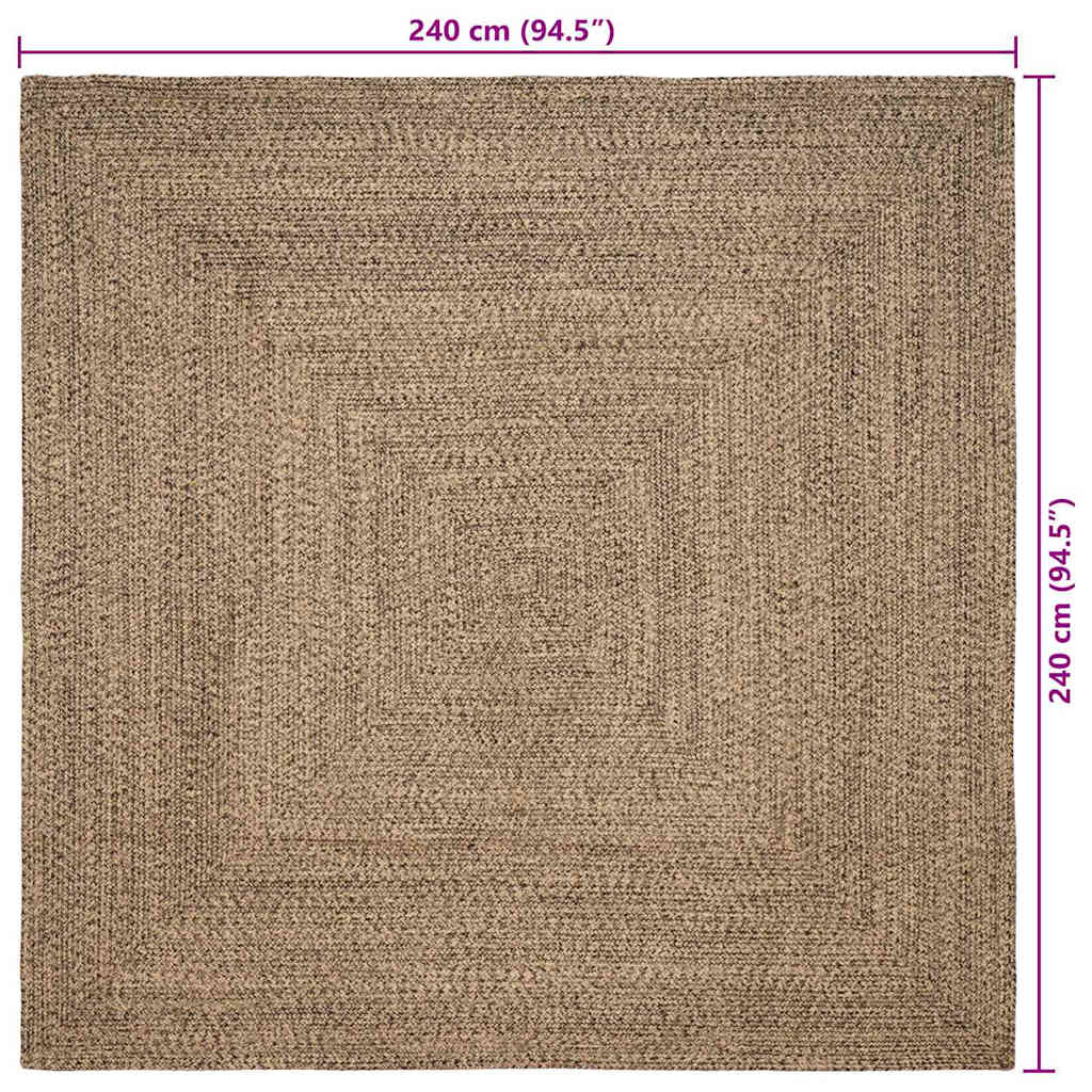vidaXL Χαλιά χώρου τετράγωνο Φυσικό και Μαύρο 240 x 240 cm Γιούτα
