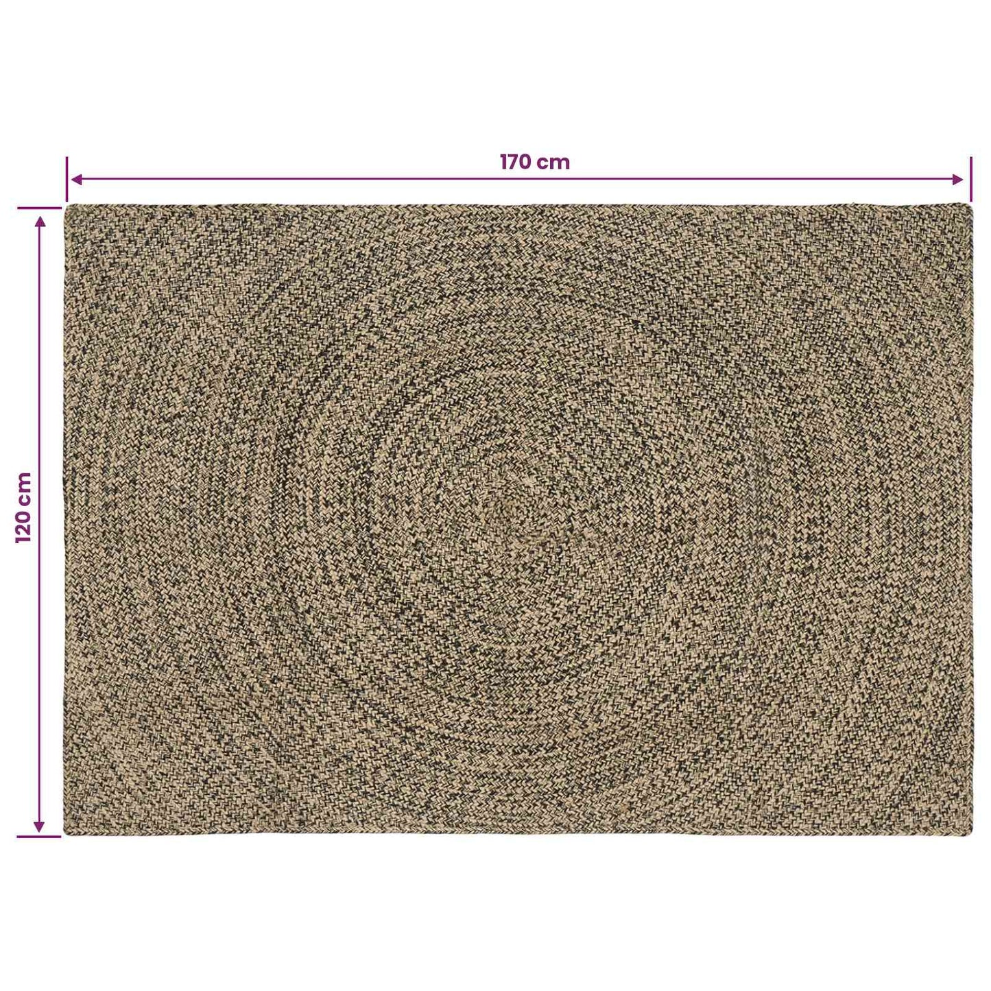 vidaXL Χαλιά χώρου Φυσικό και Μαύρο 120 x 170 cm Γιούτα