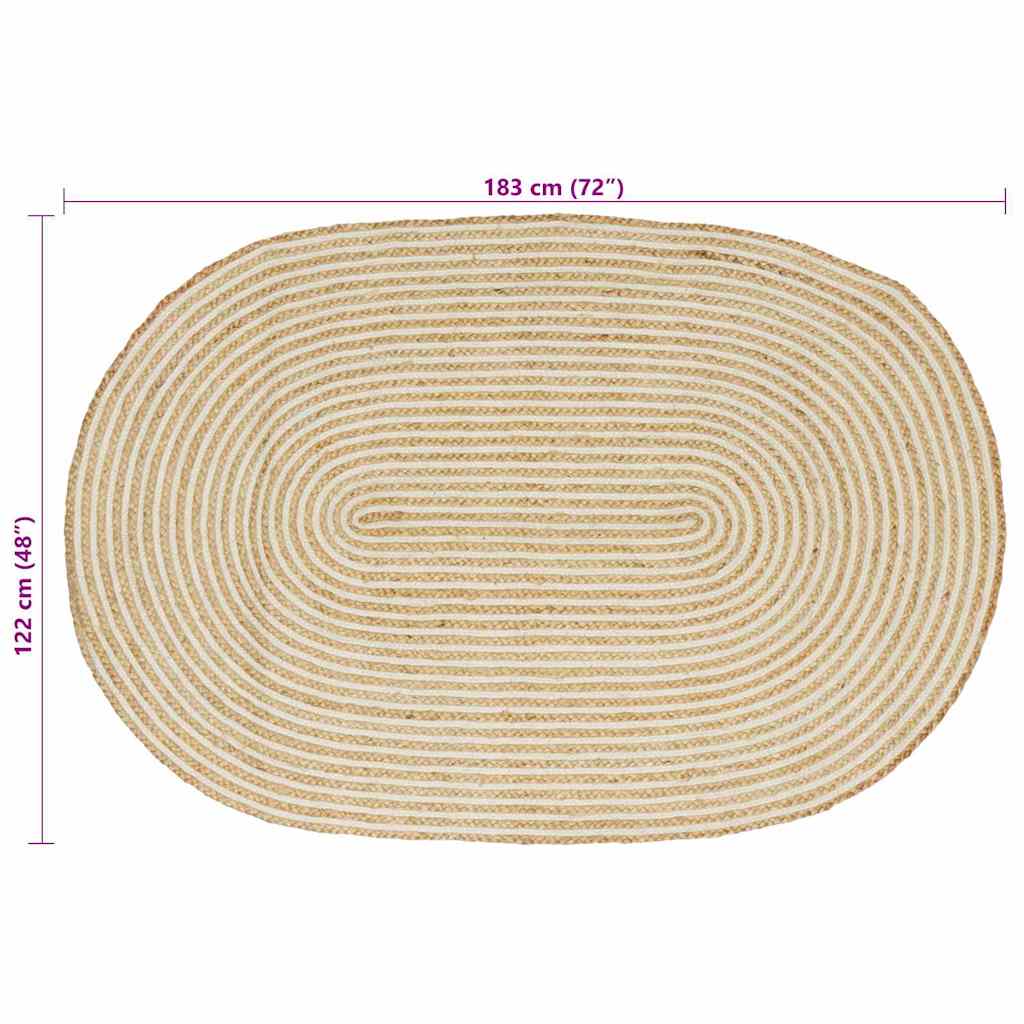 vidaXL Χαλιά χώρου Φυσικό και Λευκό 122 x 183 cm Γιούτα