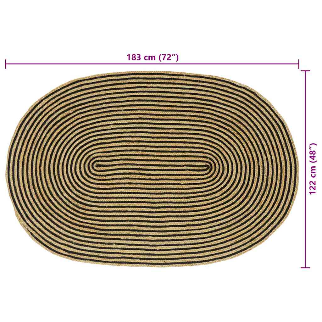 vidaXL Χαλιά χώρου Φυσικό και Μαύρο 122 x 183 cm Γιούτα