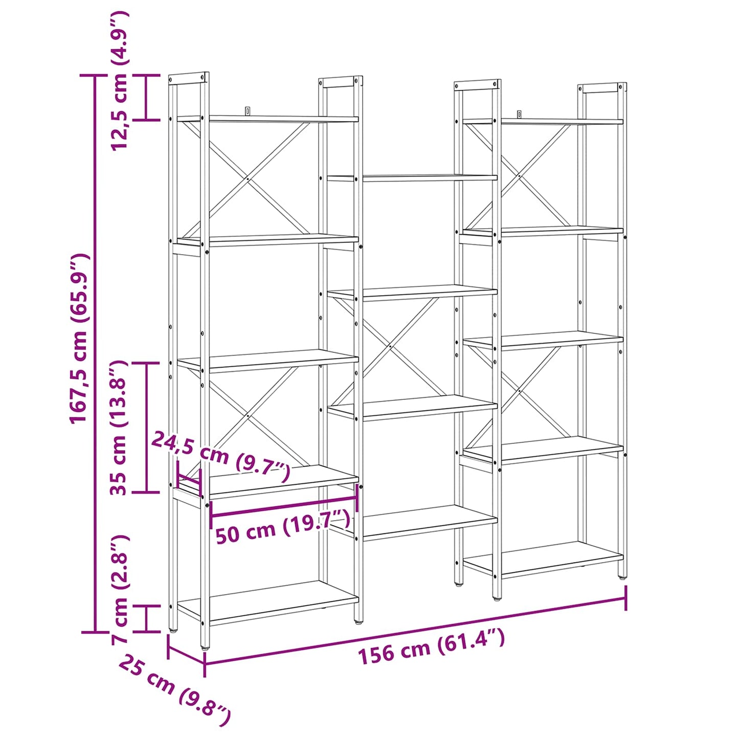 vidaXL Ράφι Βιβλίων Μαύρη Οξυά 156 x 25 x 167 εκ. Επεξεργασμένο ξύλο