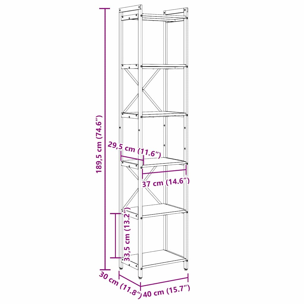 vidaXL Βιβλιοθήκη Μαύρη δρυς 40 x 30 x 188 εκ Επεξεργασμένο ξύλο