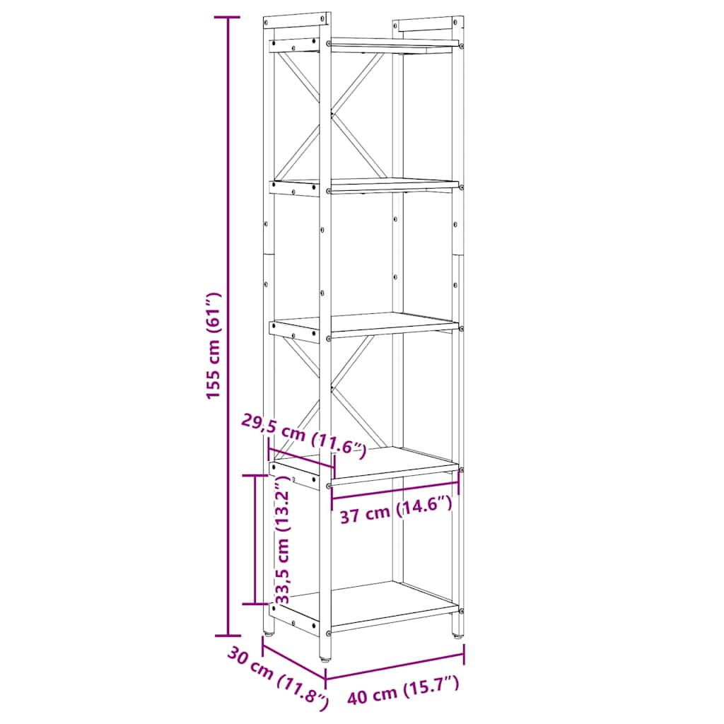 vidaXL Ράφι Βιβλίων Παλαιό ξύλο 40 x 30 x 155 εκ Επεξεργασμένο ξύλο