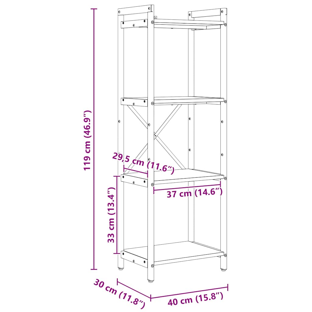 vidaXL Βιβλιοθήκη Μαύρη δρυς 40 x 30 x 118 εκ Επεξεργασμένο ξύλο