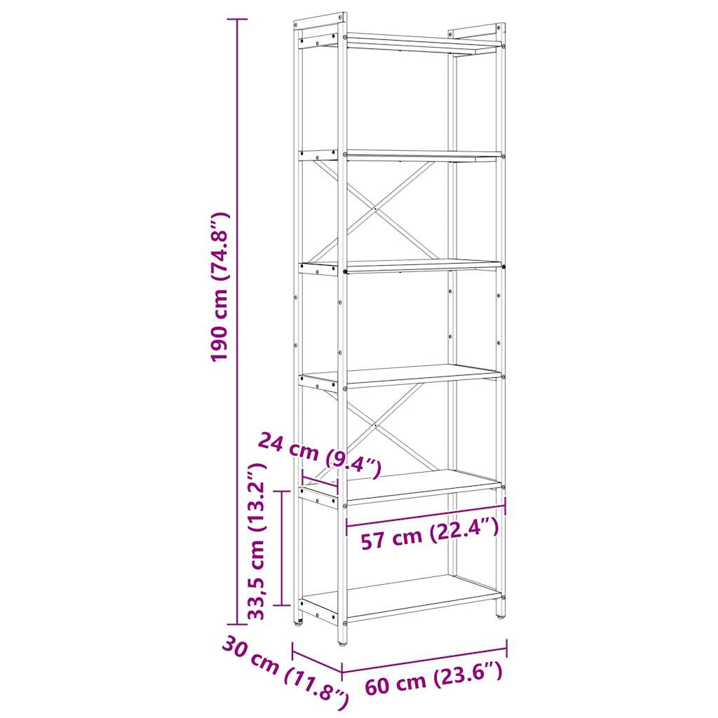 vidaXL Βιβλιοθήκη Παλαιό ξύλο 60 x 30 x 188 εκ Επεξεργασμένο ξύλο