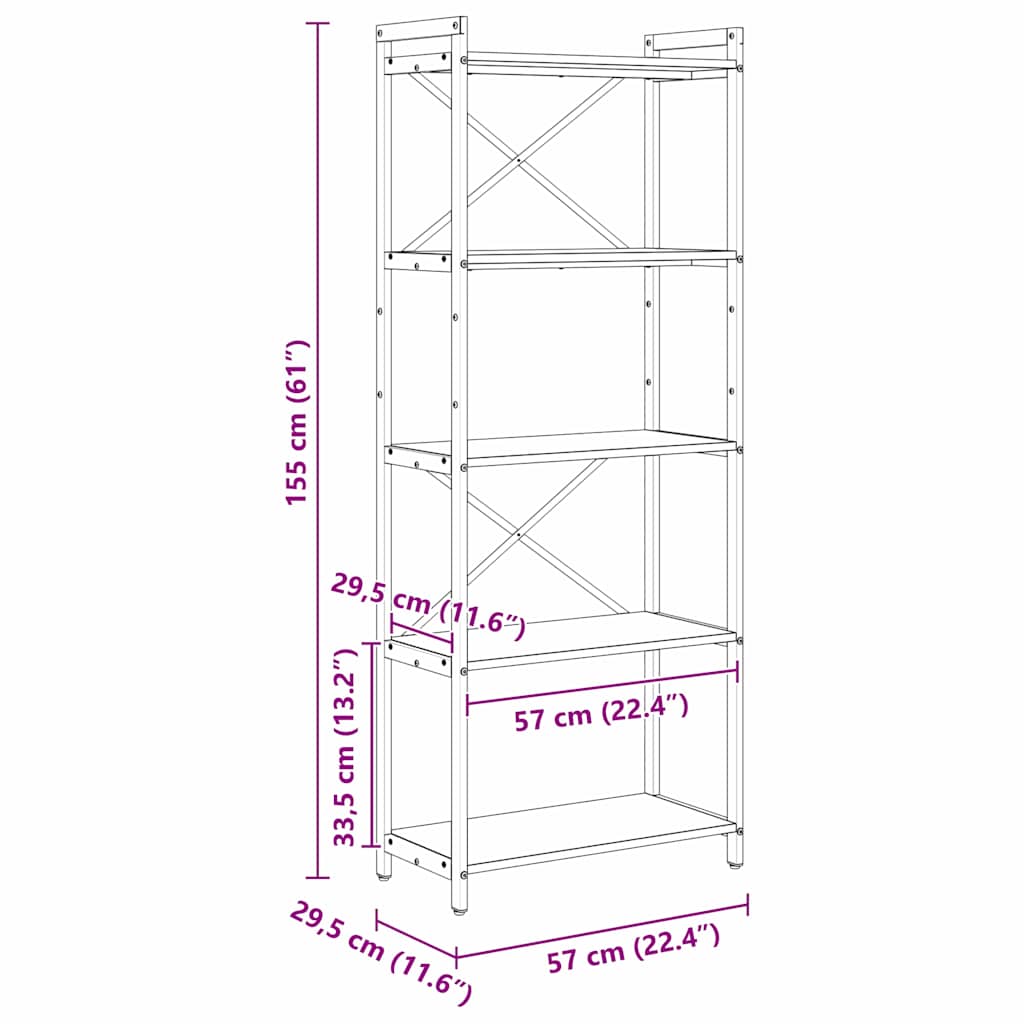 vidaXL Βιβλιοθήκη Καπνιστή δρυς 60 x 30 x 153 εκ Επεξεργασμένο ξύλο