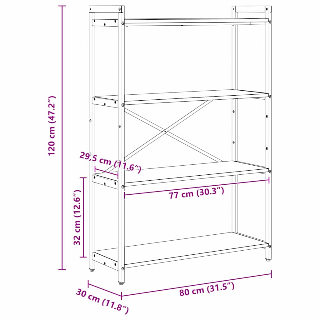 vidaXL Ράφι Βιβλίων Καπνιστό Δρύς 80 x 30 x 120 εκ Επεξεργασμένο ξύλο