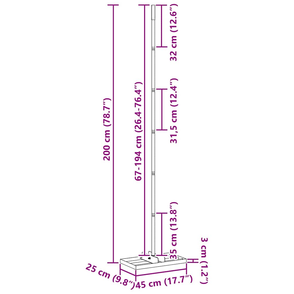 vidaXL Ράσπα κήπου Μαύρο 45 x 25 x 200 εκ.