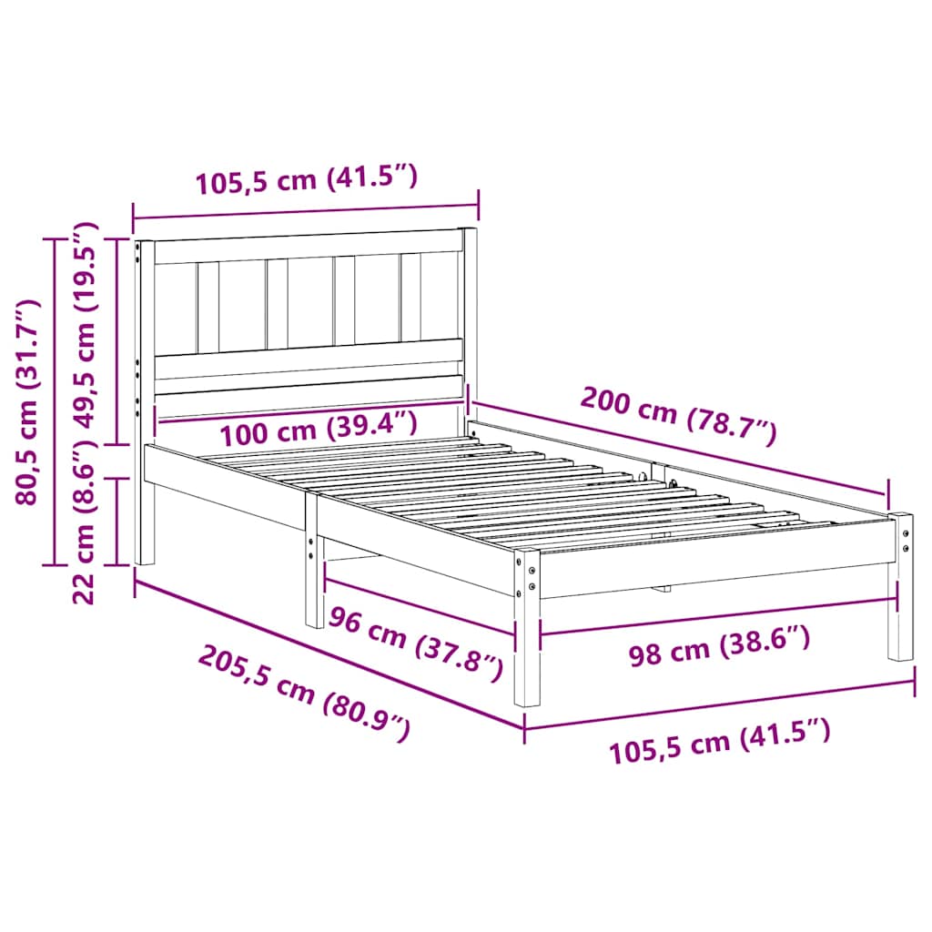 vidaXL Σκελετός Κρεβατιού Καφέ 100 x 200 cm Στερεά ξυλεία πεύκου