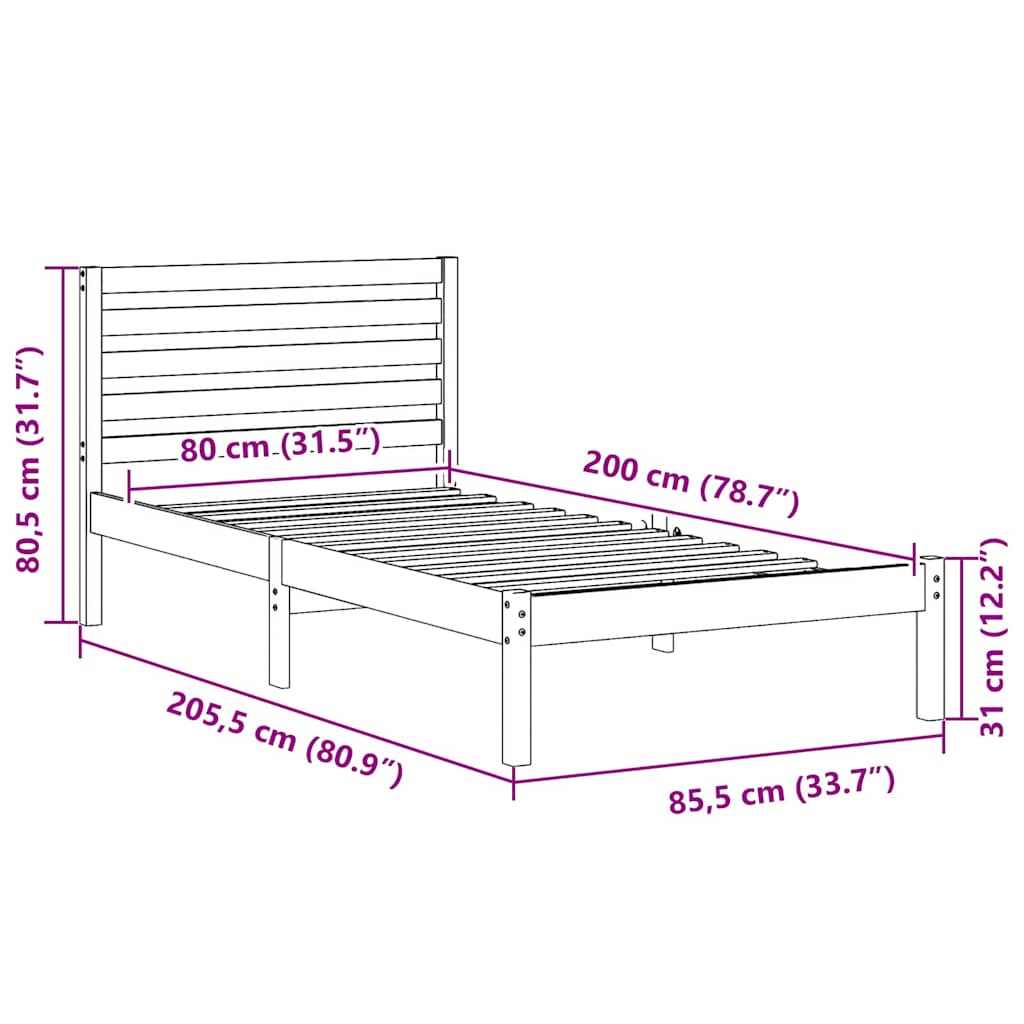 vidaXL Σκελετός Κρεβατιού Λευκό 80 x 200 cm Στερεά ξυλεία πεύκου